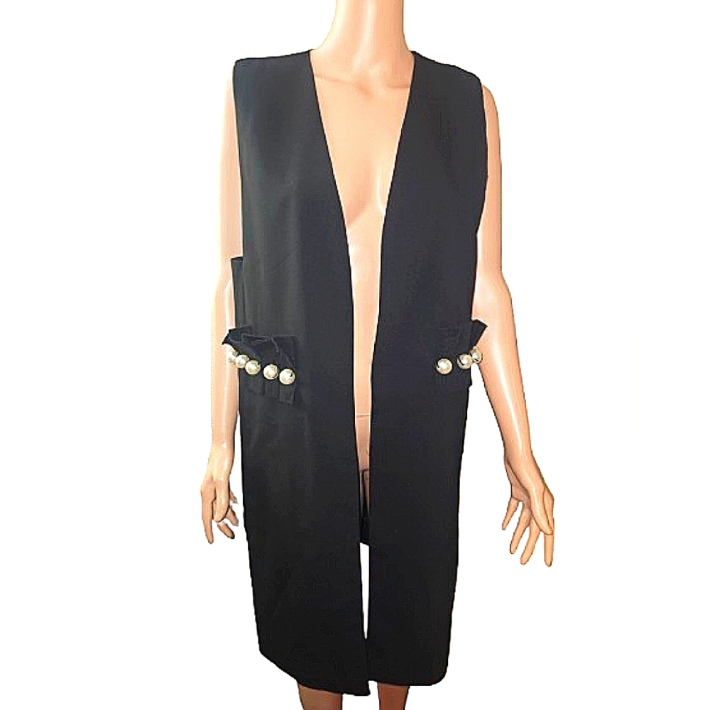 NWT WHY Black Vest With Pearls size S